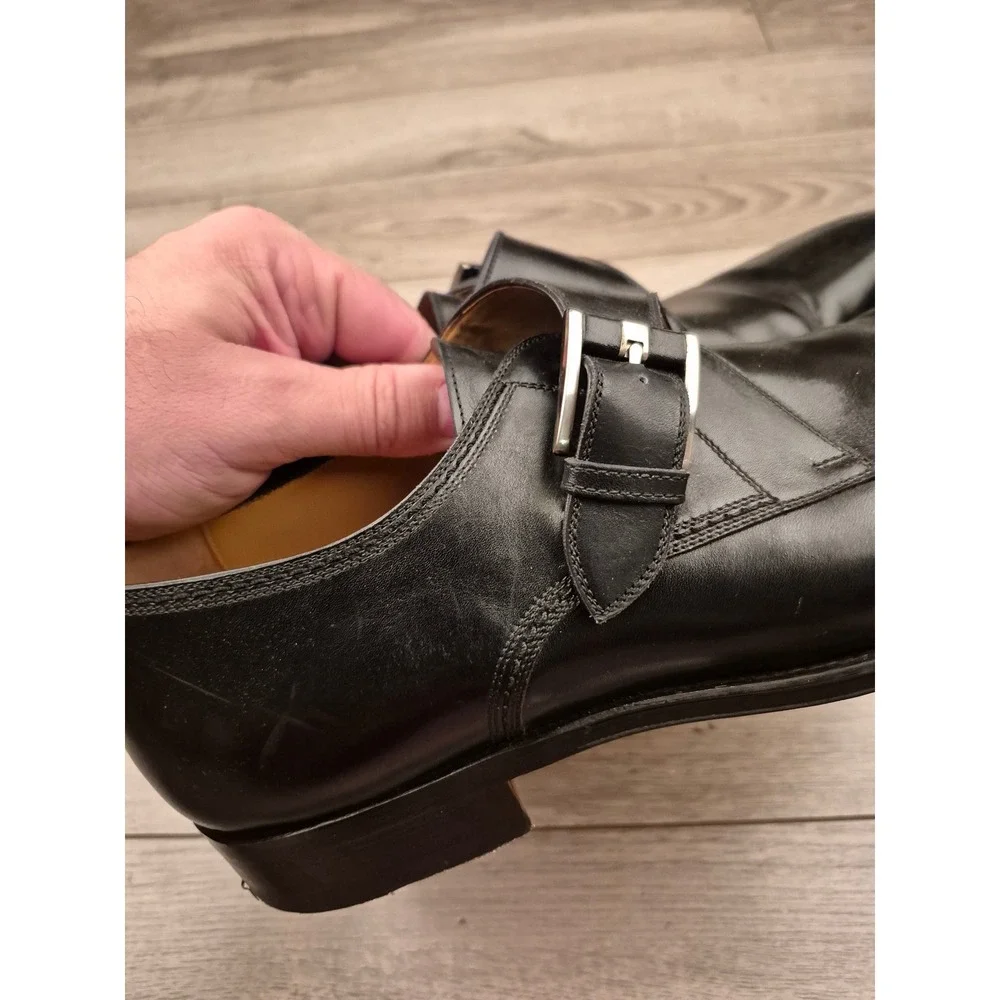 Magnanni Mens Black Leather Single Monk Strap Dress Shoes Made in‎ Spain Sz 11.5